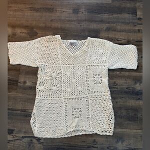 Vintage Crochet Knit V-Neck Sweater
